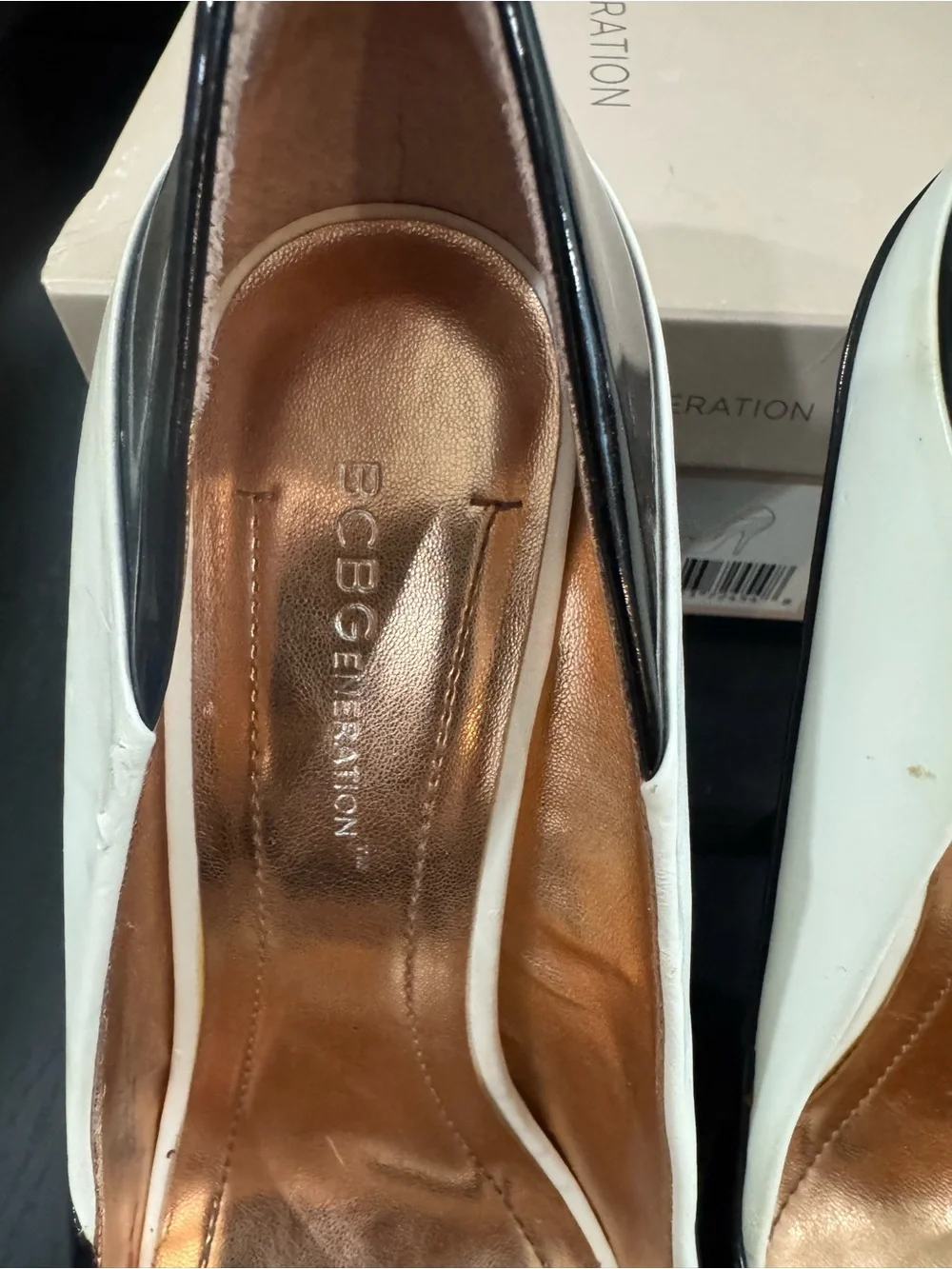 BCBGeneration Black and White Peep-Toe Platform Pumps